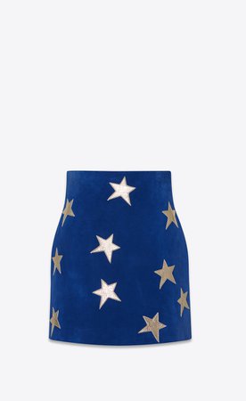 Saint Laurent ‎Suede Skirt Decorated With Leather Stars ‎ | YSL.com