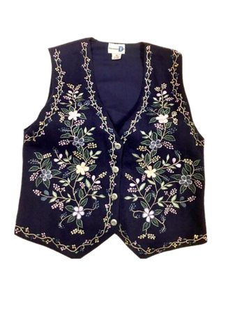 navy blue embroidered floral vintage vest