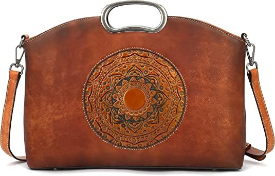 Amazon.com: ah arctic hunter Genuine Leather Handbags for Women, Organizer Crossbody Bag Large Satchel Vintage Embossing Totem Shoulder Bag (brown) : Clothing, Shoes & Jewelry