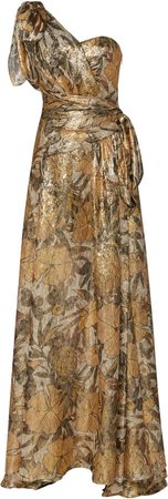 Dundas Printed Silk-Blend Asymmetric Dress Size: 36