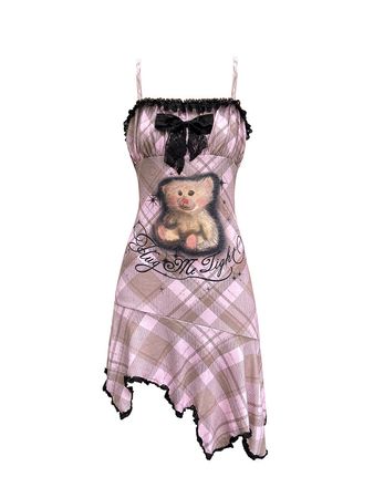 Asymmetry Plaid Bare Tiered Cute One-piece - CFIERCE – ARCANA ARCHIVE
