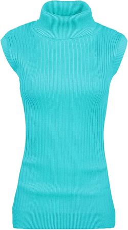 v28 Women Sleeveless High Neck Turtleneck Stretchable Knit Sweater Top-L,IcBlue at Amazon Women’s Clothing store