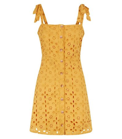 Cameo Rose Mustard Broderie Button Up Dress | New Look