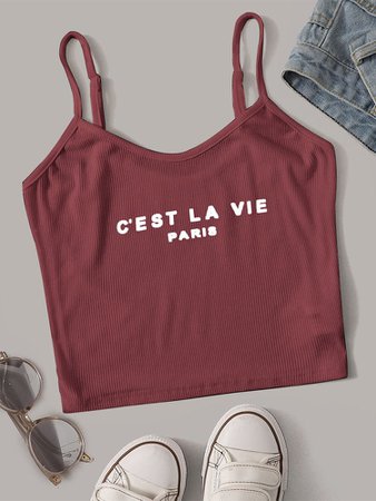 Letter Graphic Rib-knit Cami Top | ROMWE