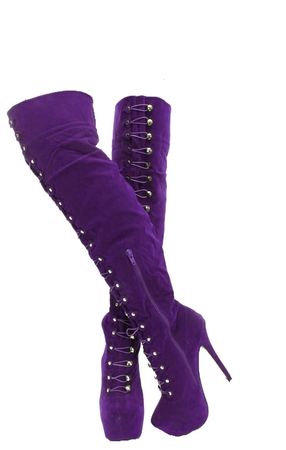 purple knee high platform boots