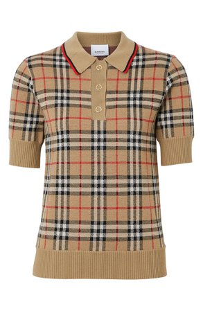 Burberry Chatterton Archive Check Merino Wool Polo Sweater | Nordstrom