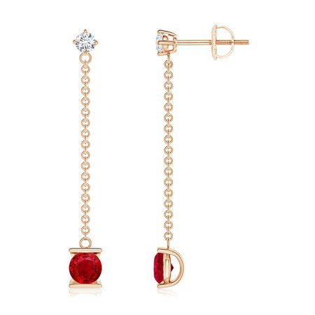 Yard Chain Diamond and Ruby Drop Earrings | Angara