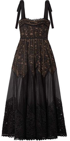 Bow-embellished Lace, Tulle And Crepe Gown - Black