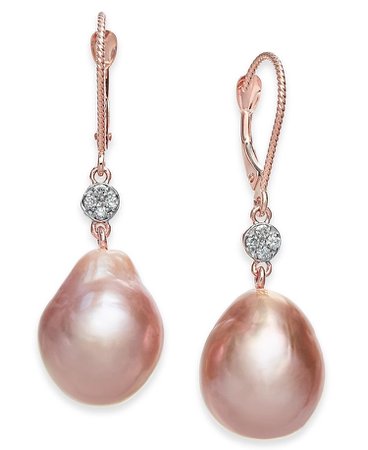 Macy’s Baroque Pearl & Diamond 14k Rose Gold Earrings