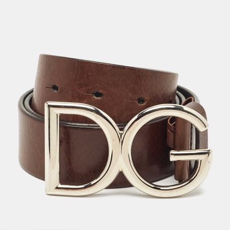 Dolce & Gabbana Brown/Black Leather D&G Logo Belt 90CM Dolce & Gabbana | The Luxury Closet