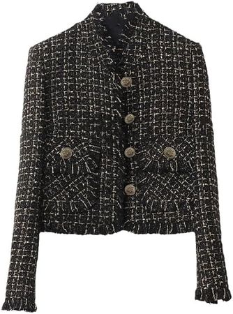 Amazon.com: JYHBHMZG Black Bright Wire Braided Tweed Jacket - Classic Women's Spring/Autumn/Winter Coat : Clothing, Shoes & Jewelry