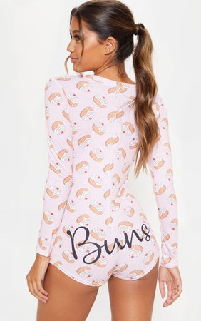 Pink Buns Printed Pj Romper | PrettyLittleThing