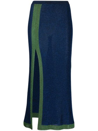 Shop green & blue Missoni high-split knitted skirt with Express Delivery - Farfetch