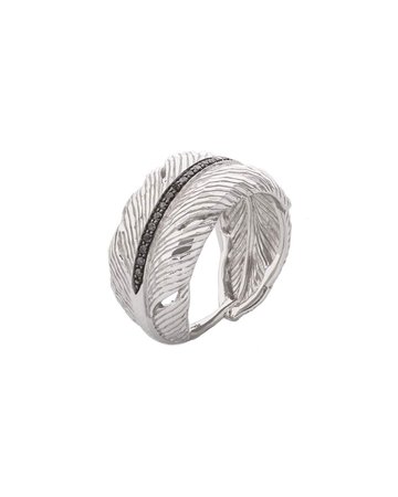 Michael Aram Silver Feather Diamond Cuff Ring
