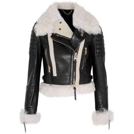 fur leather jacket black and white