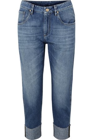 Brunello Cucinelli | Bead-embellished cropped slim boyfriend jeans | NET-A-PORTER.COM