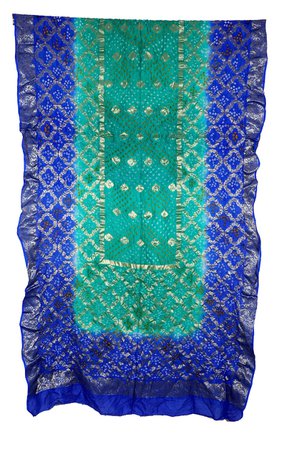 Banarasi Bandhani Silk Blue Green Handmade Zari Dupatta Hizab | Etsy