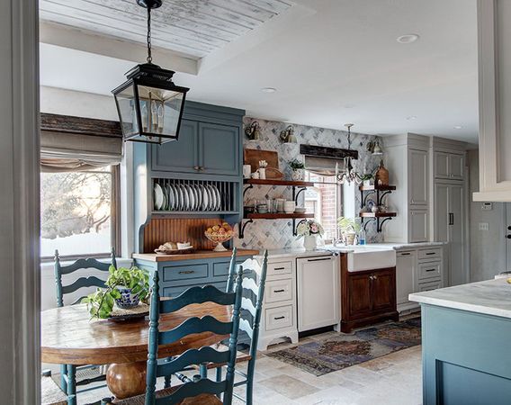 blue french country kitchen