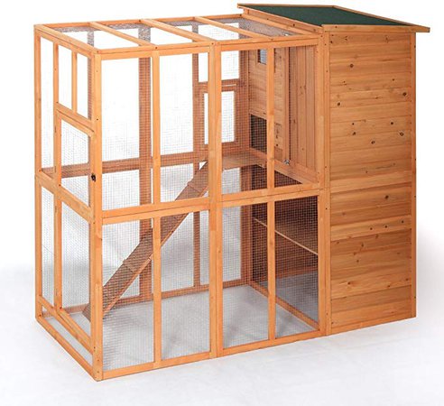 LAZYMOON Cat House Outdoor Run Wooden Cat Rabbit Home w/Outside Fun Run Small Animal Enclosure Cage: Amazon.ca: Pet Supplies