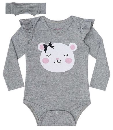 Conjunto de bebê kukie Body com faixa cinza urso - Kids na Net - A sua Loja online de Roupas de Crianças e Bebês