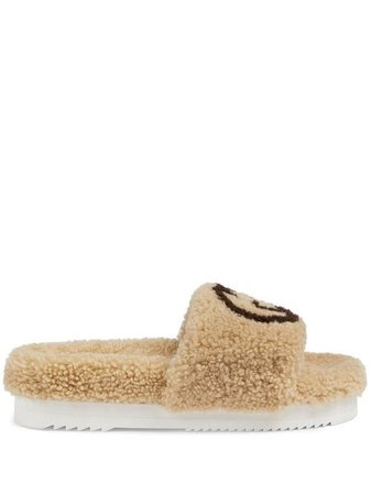 Shop Gucci interlocking G shearling slides with Express Delivery - FARFETCH