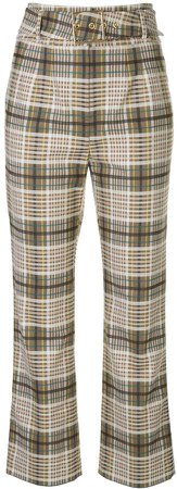 belted plaid trousers