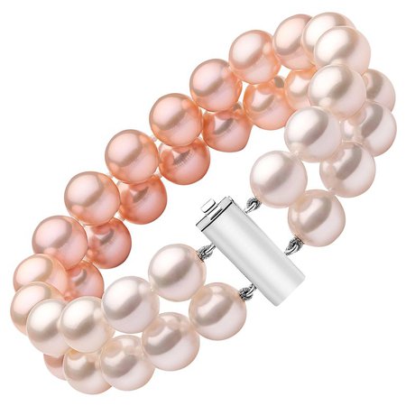 Yoko London White South Sea and Pink Pearl Row Bracelet Set on 18 Karat Gold For Sale at 1stdibs