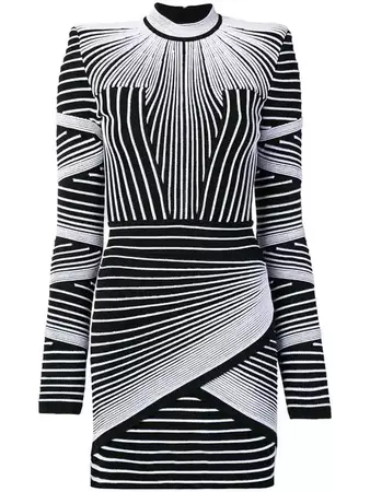 Balmain Geometric long-sleeve Mini Dress - Farfetch