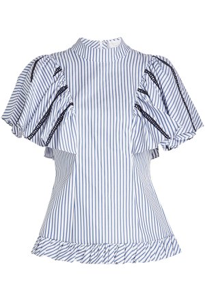 Striped Cotton Blouse with Ladder Trims Gr. XS