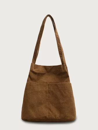 Side Pocket Corduroy Tote Bag | SHEIN USA