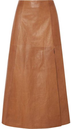 Leather Midi Skirt - Tan