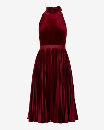 Pleated velvet midi dress - Oxblood | Dresses | Ted Baker UK
