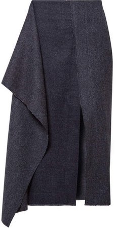 Draped Herringbone Wool And Cashmere-blend Midi Skirt - Midnight blue
