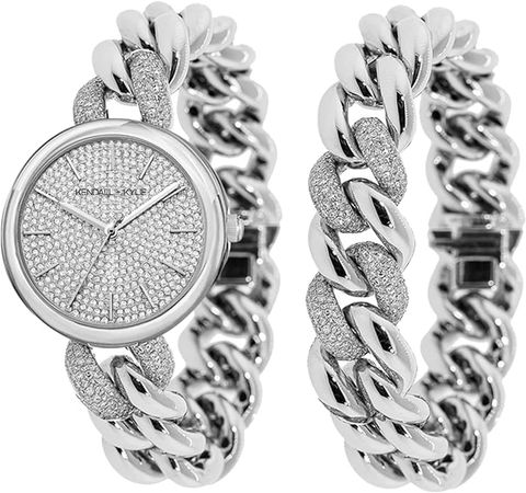 Amazon.com: KENDALL + KYLIE Ladies Quartz Movement Silver and Crystal Chain Link Watch and Bracelet Set : Clothing, Shoes & Jewelry