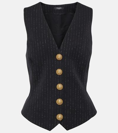 Chalkstripe Wool Vest in Black - Balmain | Mytheresa