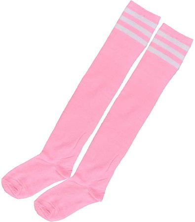 Women's Casual Athlete Striped Over Knee Thin Thigh High Tights Long Stocking Socks (Black-Red Stripe) at Amazon Women’s Clothing store