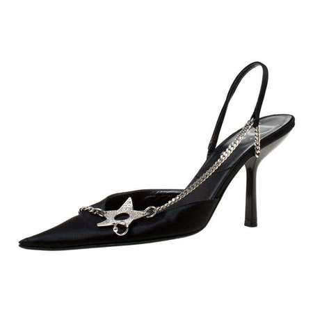 Dior Black Satin Star Embellished Pointed Toe Slingback Sandals Size 38 For Sale at 1stdibs