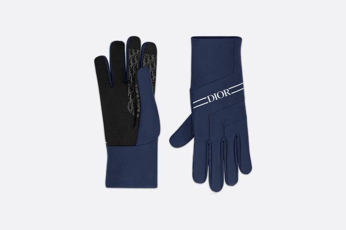Ski Under-Gloves with 'DIOR' Band Navy Blue and Black Technical Fabric | DIOR