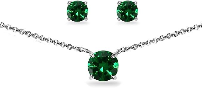 Amazon.com: B. BRILLIANT Sterling Silver Simulated Emerald Round Solitaire Choker Necklace & Stud Earrings Jewelry Set: Clothing, Shoes & Jewelry