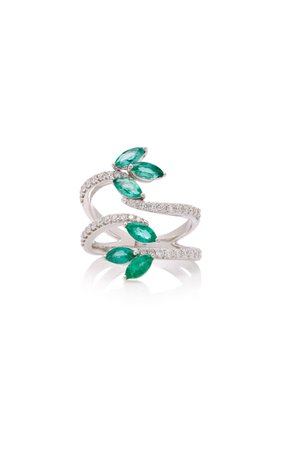 Exclusive 18K White Gold, Emerald And Diamond Ring by Hueb | Moda Operandi