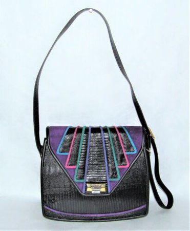 VTG Retro 1980’s Leather & Suede Handbag Neon Purple Pink Teal Blue - Excellent | eBay