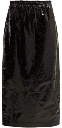 Elasticated Waist Crinkled Leather Skirt - Womens - Black
