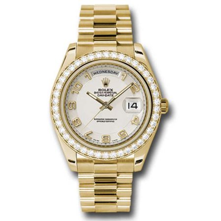 Rolex Day-Date II Ivory Dial, Diamond bezel, Yellow Gold, President Mens Watch  218348 icap available at| Diamond Source NYC