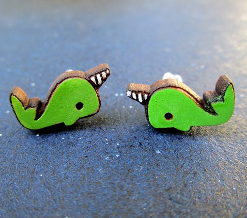 Cute Narwhal Stud Earrings Narwhale Studs Hand Painted Wood | Etsy