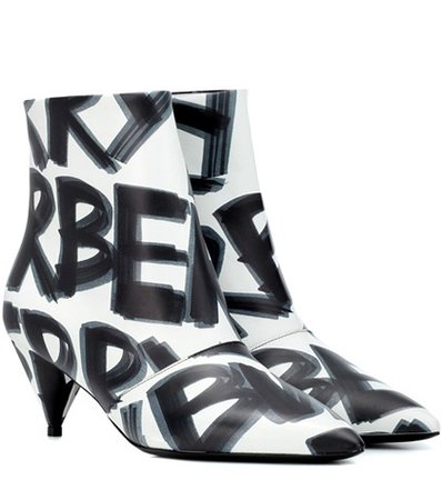 Graffiti leather ankle boots
