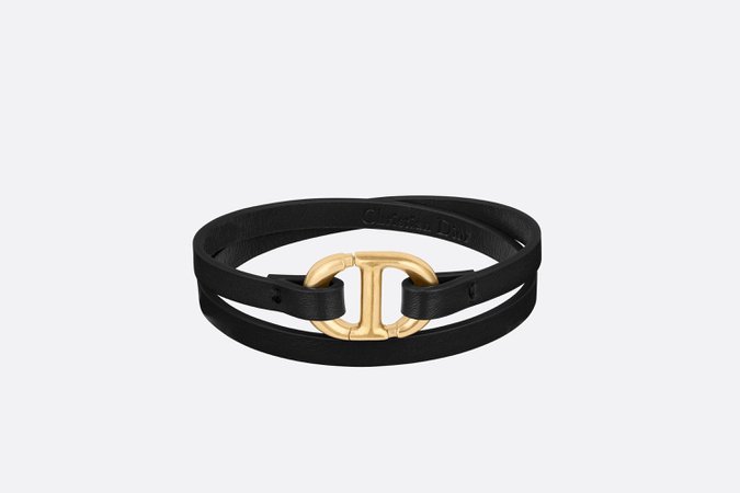 Double Bracelet Gold-Finish Metal and Black Calfskin - Fashion Jewelry - Women's Fashion | DIOR