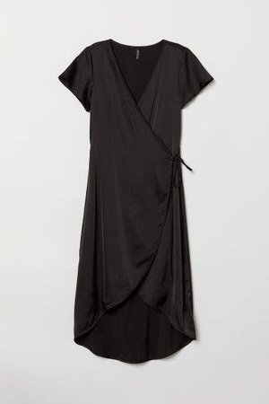 Short-sleeved Wrap Dress - Black