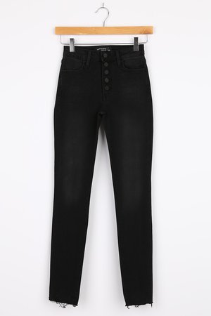 Just Black Dark Wash Jeans - High-Rise Denim - Button-Fly Jeans - Lulus