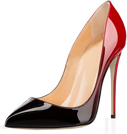 Amazon.com | COLETER Pointy Toe Pumps for Women,Patent Gradient Animal Print High Heels Usual Dress Shoes Red Black 12cm-RB 11 US | Pumps