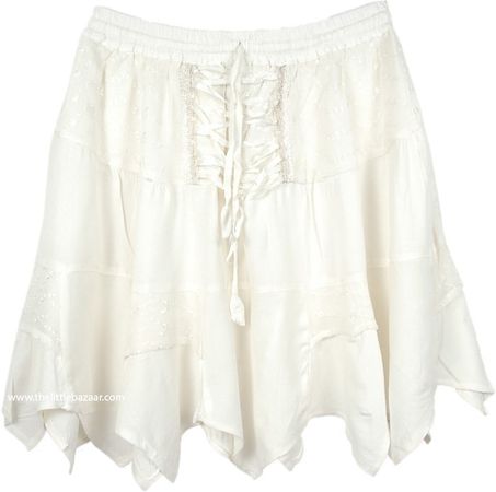 Snow White Lace-up Mini Skirt | Short-Skirts | White | New, White-Skirts, Handkerchief,Western-Skirts